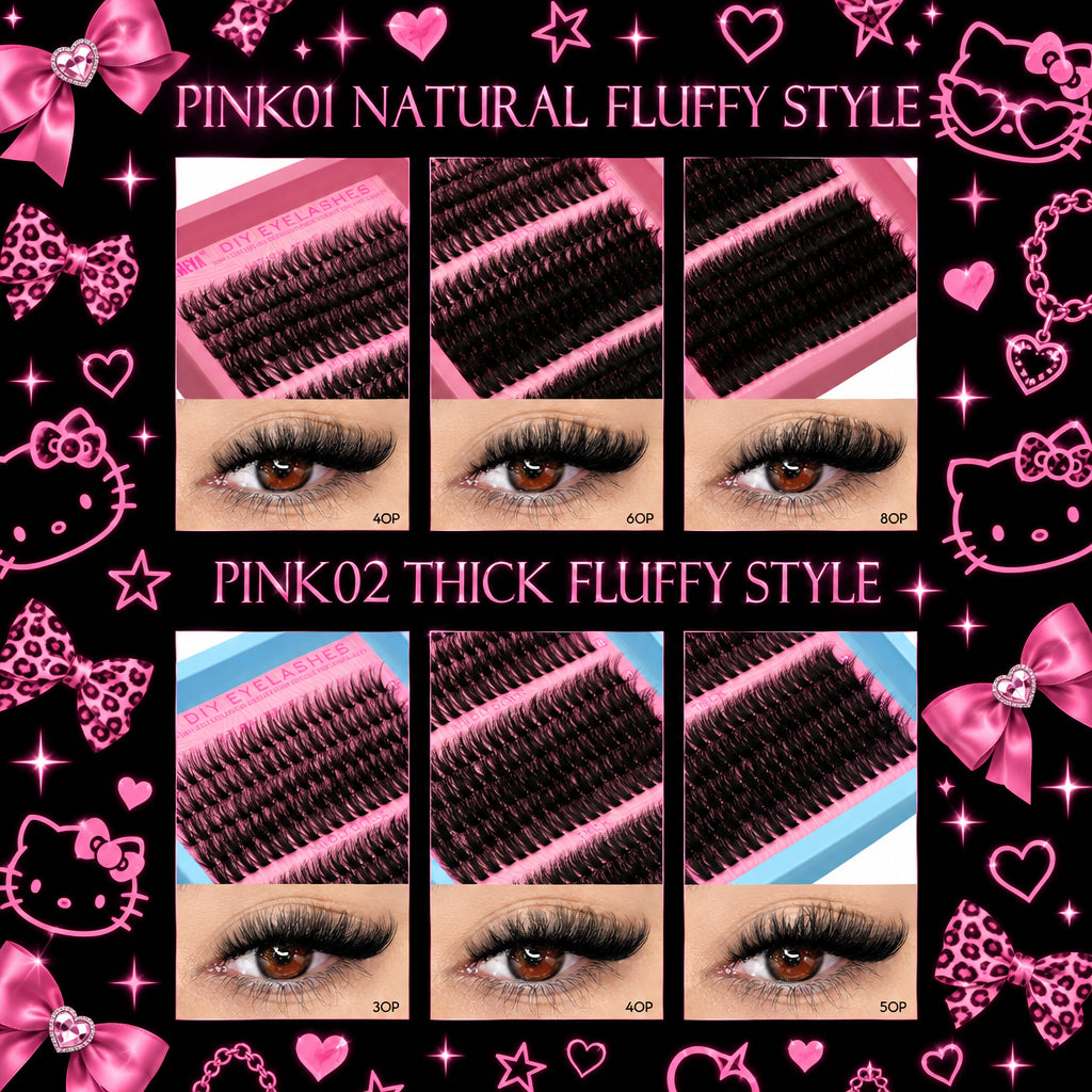 GROINNEYA Cluster Lashes Kit Individual Lashes Volume Mixed Tray 3D Faux Mink Lashes Wispy Eyelash Extension Makeup