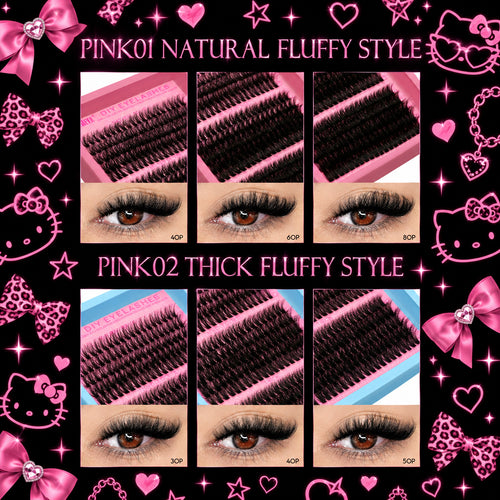 GROINNEYA Cluster Lashes Kit Individual Lashes Volume Mixed Tray 3D Faux Mink Lashes Wispy Eyelash Extension Makeup