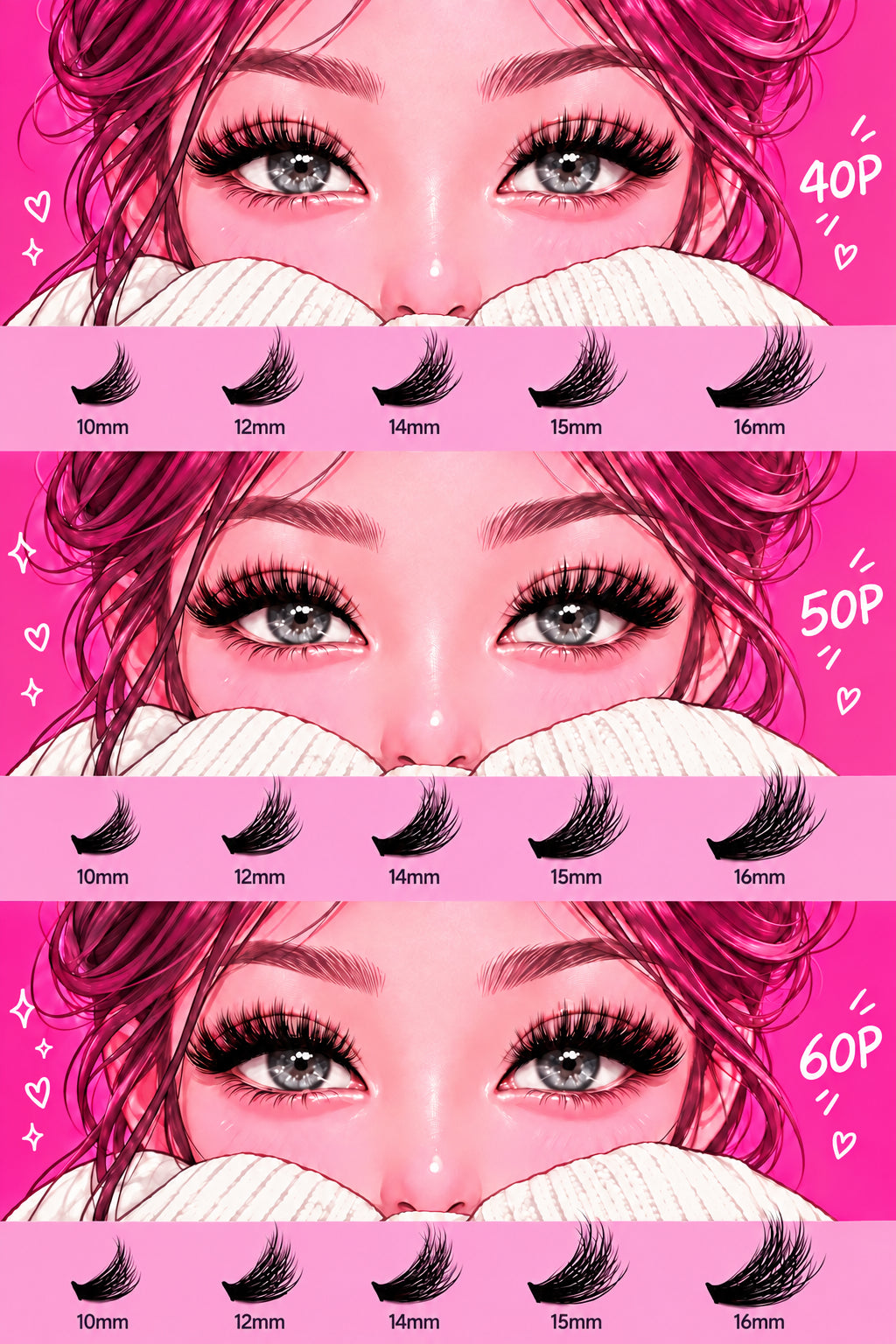 GROINNEYA Cluster Lashes Kit Individual Lashes Volume Mixed Tray 3D Faux Mink Lashes Wispy Eyelash Extension Makeup